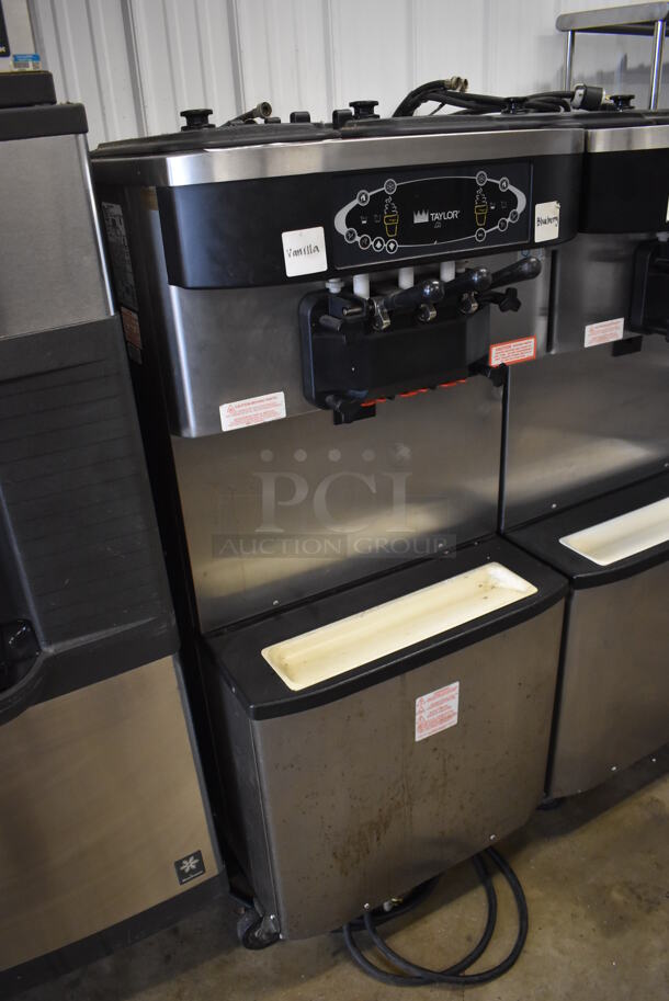 Taylor C713-33 Stainless Steel Commercial Water Cooled Floor Style 2 Flavor w/ Twist Soft Serve Ice Cream Machine on Commercial Casters. 208-230 Volts, 3 Phase. 26x37x60 - Image 3 of 10