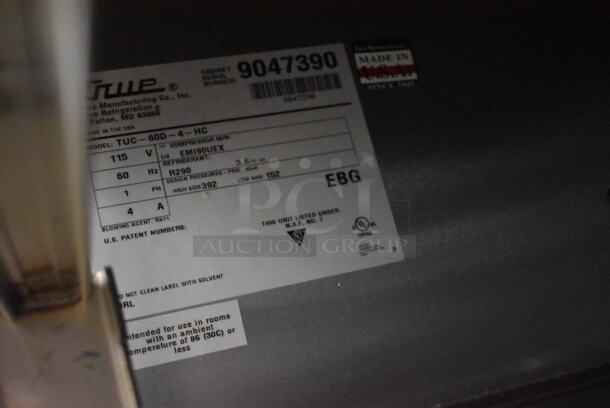 2017 True TUC-60D-4-HC Stainless Steel Commercial 4 Drawer Undercounter Cooler on Commercial Casters. 115 Volts, 1 Phase. 60.5x30x34. Tested and Working! - Image 7 of 7