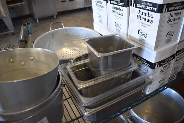 ALL ONE MONEY! Tier Lot of Various Items Including 12 Boxes of Straws, To Go Containers, Stainless Steel Drop In Bins and Colander - Image 3 of 7