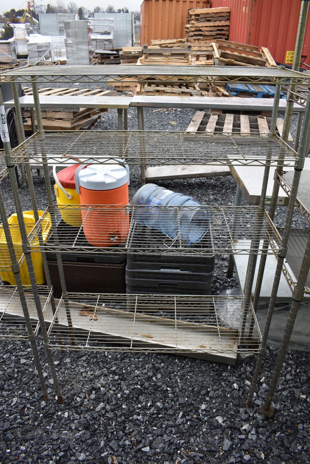 Chrome Finish 4 Tier Wire Shelving Unit. BUYER MUST DISMANTLE. PCI CANNOT DISMANTLE FOR SHIPPING. PLEASE CONSIDER FREIGHT CHARGES.
35.5x13.5x54 - Image 1 of 3