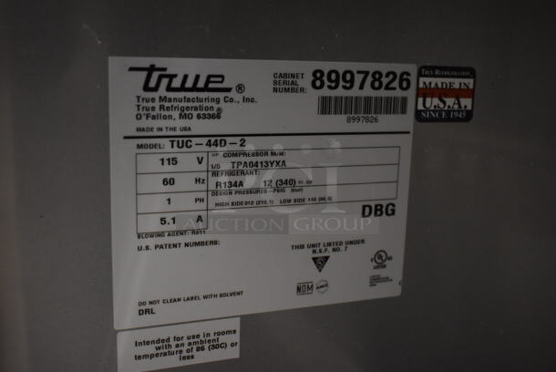 2017 True TUC-44D-2 Stainless Steel Commercial 2 Drawer Undercounter Cooler on Commercial Casters. 115 Volts, 1 Phase. 44.5x32.5x33. Tested and Powers On But Does Not Get Cold - Image 5 of 7