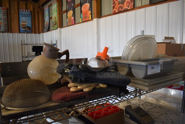 ALL ONE MONEY! Tier Lot of Various Items Including Coffee Pots, Speedwell, Poly Lids and Oven Mitts - Image 1 of 5