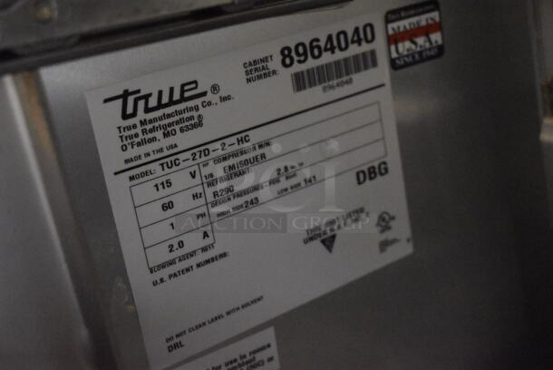 2016 True TUC-27D-2-HC Stainless Steel Commercial 2 Drawer Undercounter Cooler on Commercial Casters. 115 Volts, 1 Phase. 27.5x30x34. Tested and Powers On But Does Not Get Cold - Image 5 of 6
