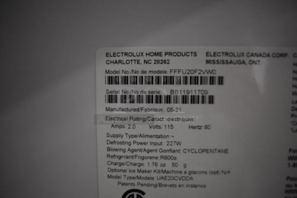 2021 Frigidaire FFFU20F2VW0 Metal Single Door Reach In Freezer. 115 Volts, 1 Phase. 33.5x29x72. Tested and Working! - Image 8 of 8