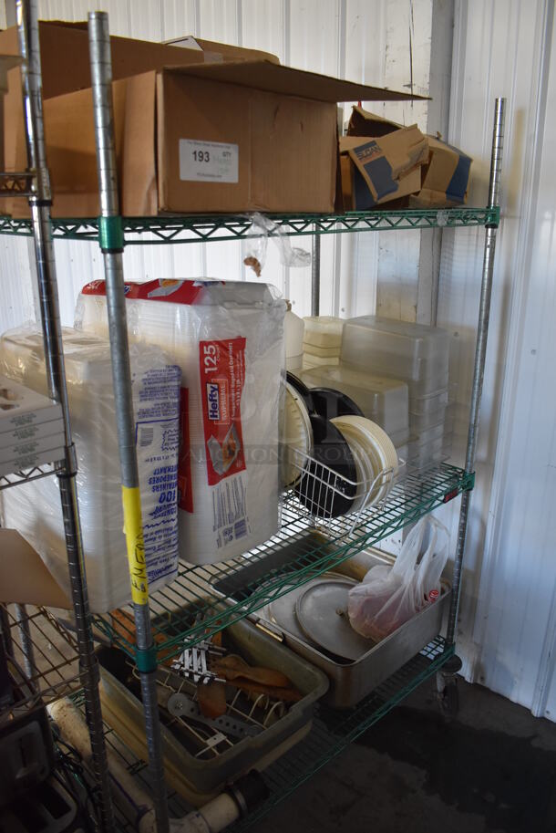 ALL ONE MONEY! Metro Lot of Various Items Including Poly Drop In Bins, To Go Containers, Metal Lids. Does Not Include Shelving Unit - Image 1 of 6