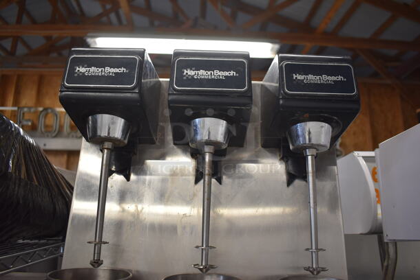 Hamilton Beach Stainless Steel Commercial Countertop 3 Head Milkshake Mixer w/ 3 Metal Cups. 16x10x20. Tested and Working! - Image 4 of 5