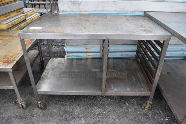 Stainless Steel Table w/ Pan Rack and Under Shelf on Commercial Casters. 48x27x34