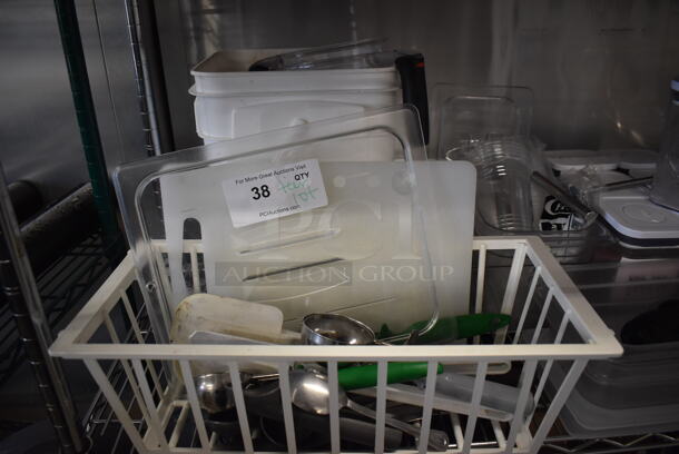 ALL ONE MONEY! Tier Lot of Various Items Including Poly Containers, Metal Dispenser and Utensils - Image 2 of 6