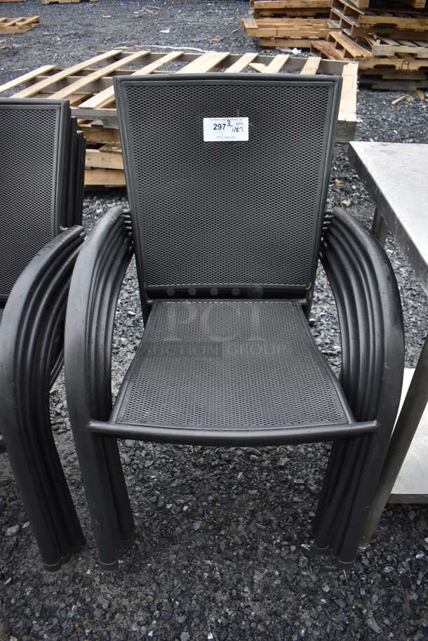 8 Black Metal Mesh Chair w/ Arm Rests. 22x24x35. 8 Times Your Bid!