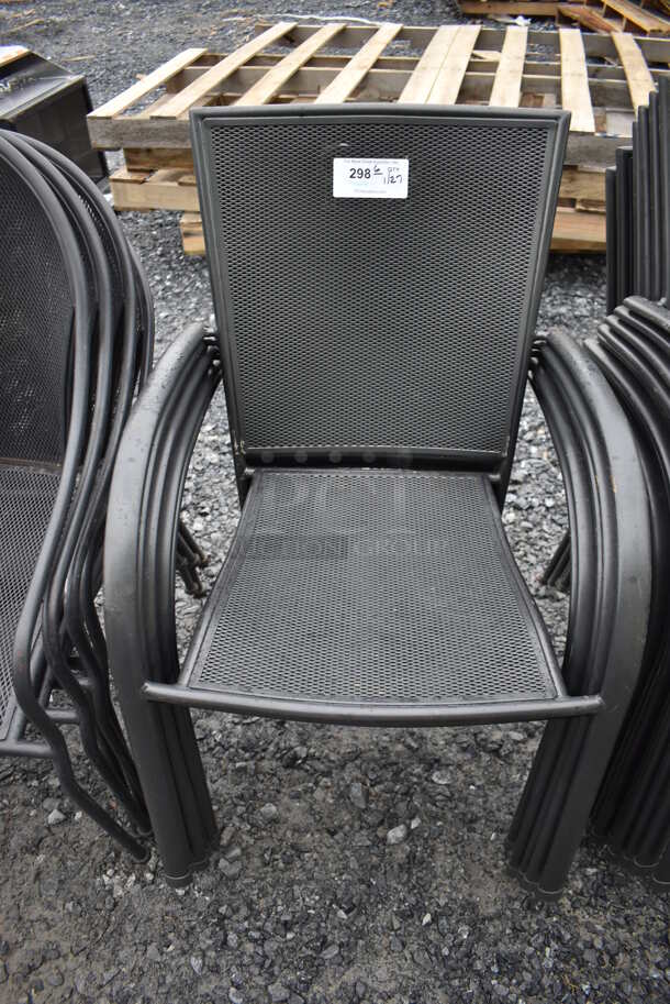 6 Black Metal Mesh Chair w/ Arm Rests. 22x24x35. 6 Times Your Bid!
