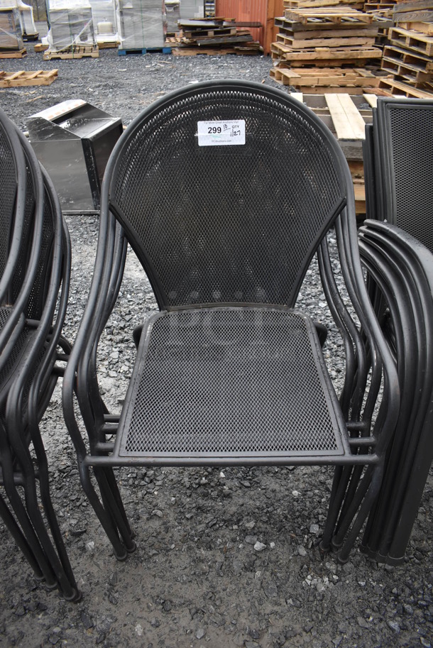 10 Black Metal Mesh Chair w/ Arm Rests. 22x24x34. 10 Times Your Bid!