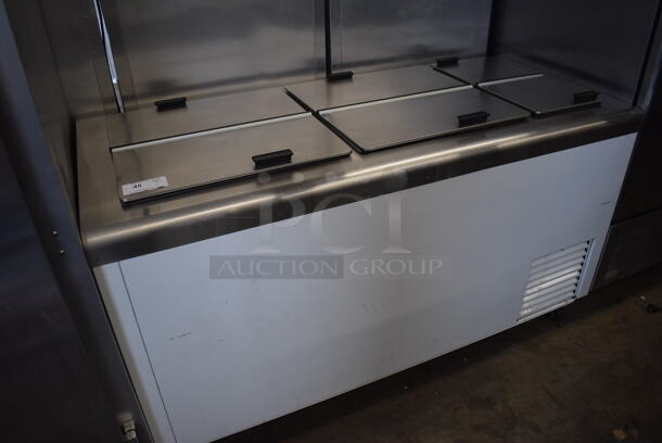 Stainless Steel Commercial Chest Freezer w/ 3 Center Hinge Lids. 67x31x38. Tested and Working! - Image 1 of 7