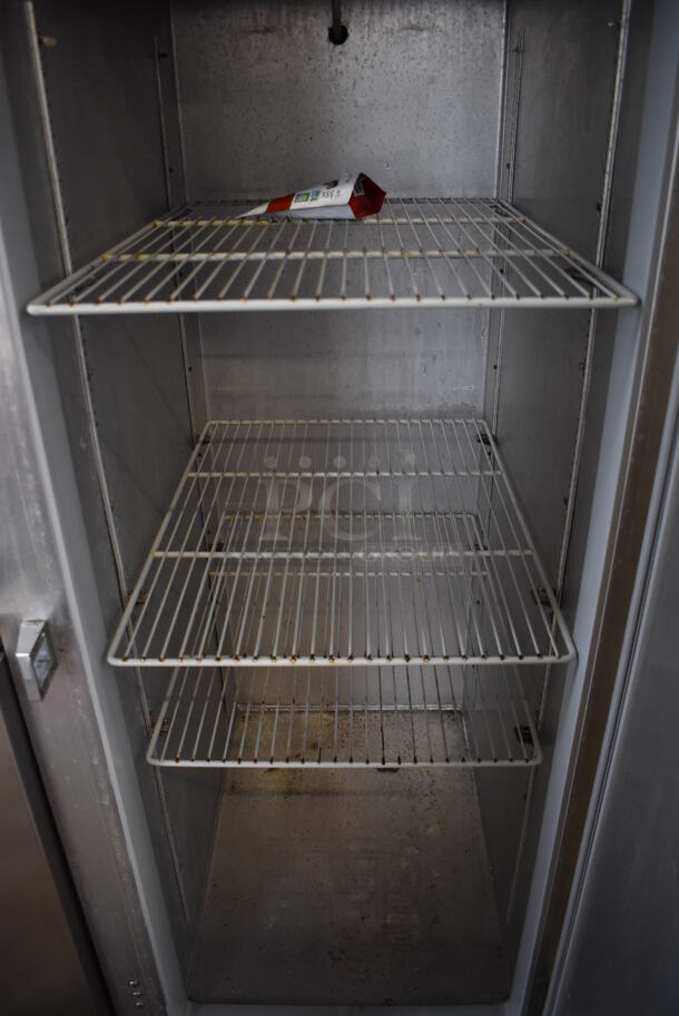 Continental 1F Stainless Steel Commercial Single Door Reach In Freezer w/ Poly Coated Racks on Commercial Casters. 115 Volts, 1 Phase. 26x34x82. Tested and Working! - Image 6 of 7