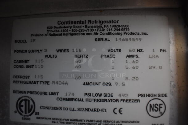 Continental 1F Stainless Steel Commercial Single Door Reach In Freezer w/ Poly Coated Racks on Commercial Casters. 115 Volts, 1 Phase. 26x34x82. Tested and Working! - Image 7 of 7