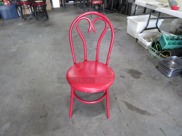 Red Metal Chair With Red Cushioned Seat. 4XBID. - Image 1 of 3