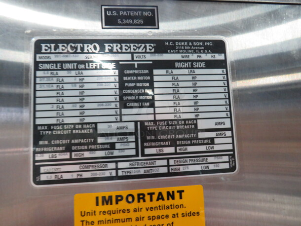 One WORKING Electro Freeze 2 Flavor Twist Soft Serve Machine On Casters. Model# 99T-RMT-132. 208-230 Volt. 3 Phase. Ser# G2P-2601. - Image 6 of 6