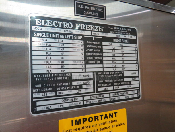 One WORKING Electro Freeze 2 Flavor Twist Soft Serve Machine On Casters. Model# 99T-RMT-132. 208-230 Volt. 3 Phase. Ser# G2P-2621. - Image 5 of 5