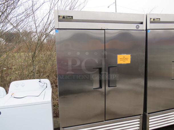 One WORKING Stainless Steel True 2 Door Refrigerator With 6 Racks On Casters. Model# T-49. 115 Volt. 49X30X82 - Image 1 of 4