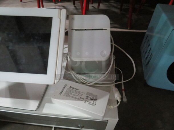 One Clover POS System Including Terminal, Cash Drawer, With Key,, Thermal Printer, And CAS Scale.  - Image 4 of 5