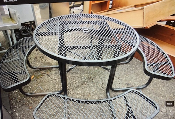 One Black Metal Round Table With 4 Bench Seats. All Connected. NICE!!!! 83X29 - Image 2 of 2