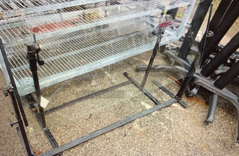 One Metal/Glass Free Standing Adjustable Sneeze Guard. 48X15X29