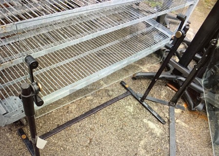 One Metal/Glass Free Standing Adjustable Sneeze Guard. 35X15X29