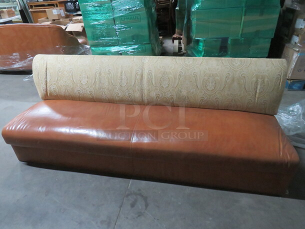 One Single Sided Booth With Brown Leather Cushioned Seat And Cushioned Back. 82X29X31 - Image 1 of 4