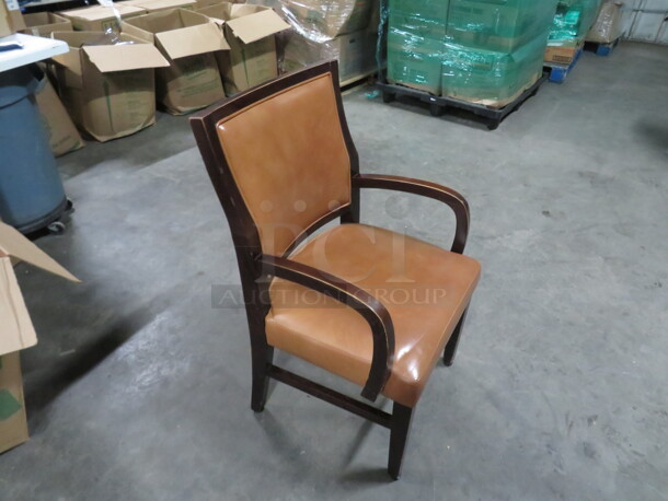 BEAUTIFUL Wooden Dining Arm Chair With Brown Cushioned Seat And Back. 4XBID - Image 2 of 3