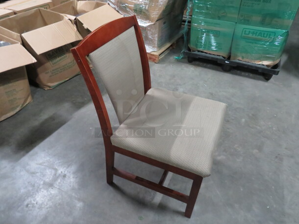 One Wooden Chair With With Beige Cushioned Seat And Back. - Image 2 of 2