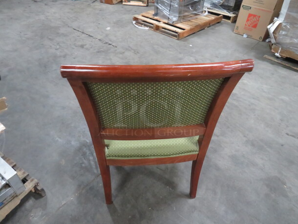 Wooden Arm Chair With With Green  Cushioned Seat And Back. 2XBID - Image 3 of 3