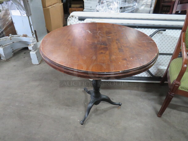 One Round Solid Wood 2 Inch Thick  Table Top One A Decorative Pedestal Base. 34X34X30 - Image 1 of 3