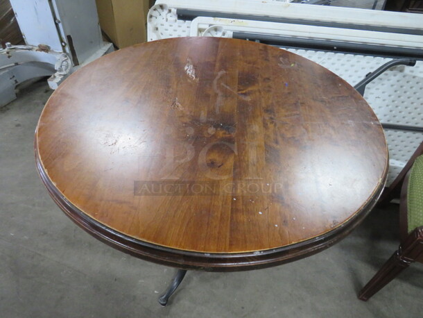One Round Solid Wood 2 Inch Thick  Table Top One A Decorative Pedestal Base. 34X34X30 - Image 3 of 3