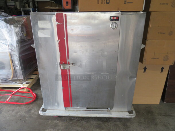 One SS Carter Hoffman 1 Door Heat And Hold Cabinet On Casters. No Heating Element! Just A Holding Cabinet.  Model# BB96. 120 Volt. 50X30X54.5.  - Image 1 of 2