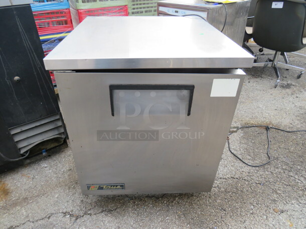 One SS True 1 Door Under Counter Refrigerator With 1 Rack On Casters. 115 Volt Model#TUC-27. 27.5X30X33.5. $2493.76