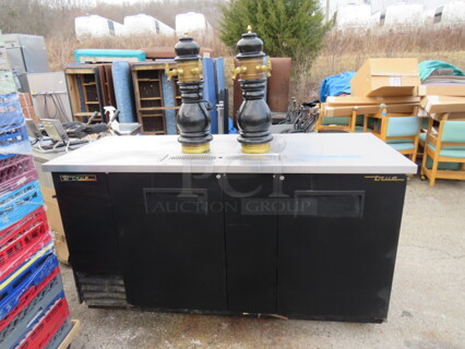 One True 2 Door Keg Box With 2 Vintage Ceramic Draft Beer Towers With 4 Taps. Model# TDD-3. 115 Volt. 