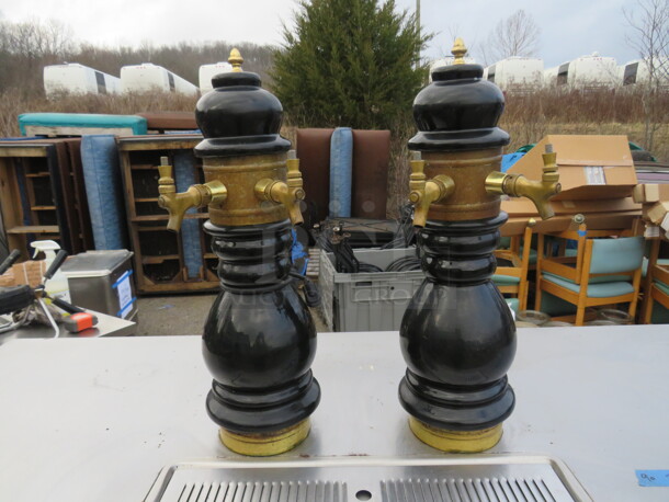 One True 2 Door Keg Box With 2 Vintage Ceramic Draft Beer Towers With 4 Taps. Model# TDD-3. 115 Volt.  - Image 2 of 4