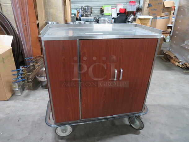 One Service Cart With Stainless Steel Top, 3 Doors, With n4 Pullout Shelves, On Casters. 48X21X47
