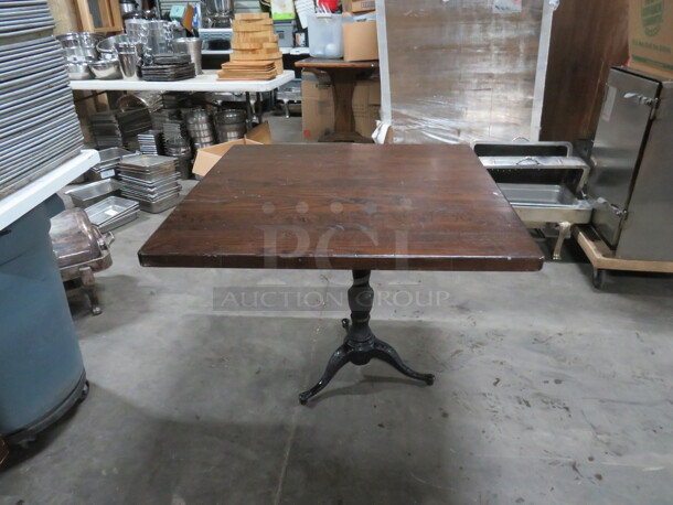 One Solid Wood 1-1/2 Inch Thick Table Top On A Decorative Pedestal Base. 30X36X30 - Image 1 of 3