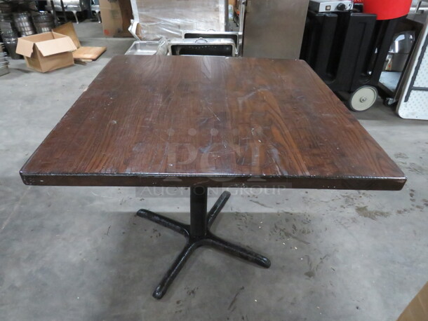 One Solid Wood 1-1/2 Inch Thick Table Top On A  Pedestal Base. 36X36X30 - Image 1 of 3