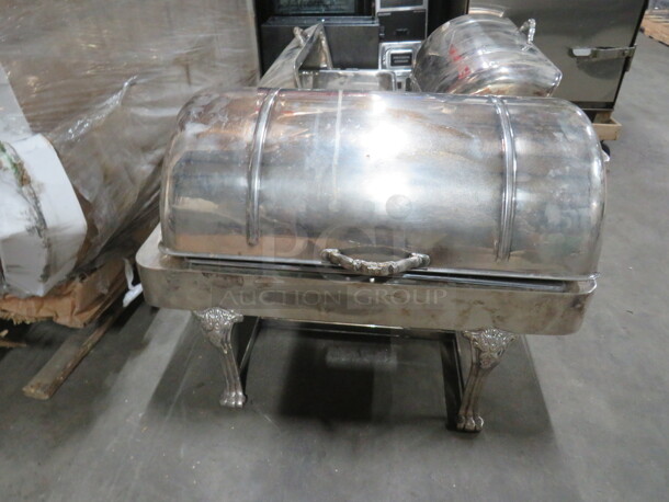One Vintage Full Size Silver Plate Roll Top Chafer.