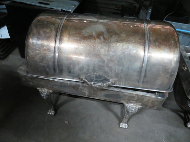 One Vintage Full Size Silver Plate Roll Top Chafer. No Pan.