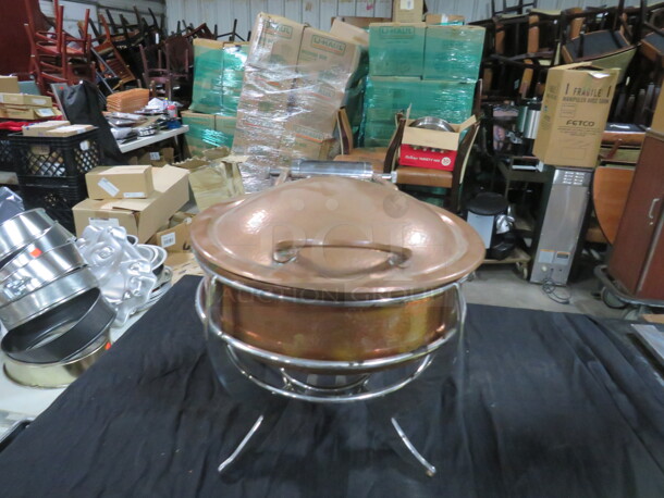 One Vintage Round Hammered Copper  Chafer. - Image 1 of 4