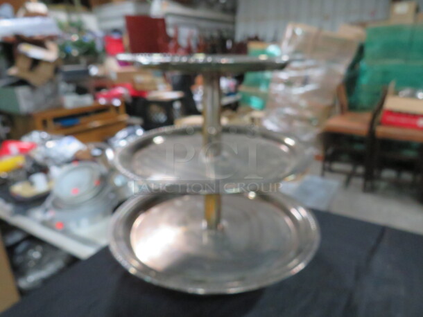 One 3 Tier Silver Plate Serving  Display. - Image 1 of 1