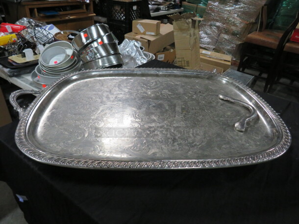 One 23X19 Silver Platter. Missing 2 Feet, And 1 Handle Off. See Pics. - Image 1 of 2