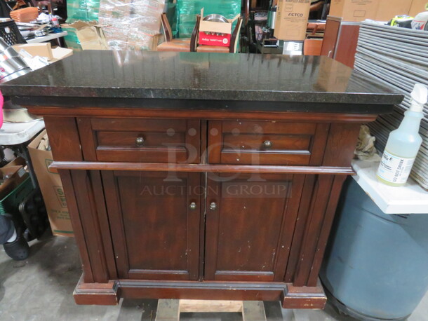 One Wooden Coffee Station With 2 Pass Thru Doors, 1 Shelf And 2 Drawers With A Granite Top. NICE!!!! 43X25X36.5 - Image 2 of 2