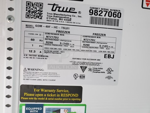 TRUE GDM-49F-HC 2 Glass Door Freezer 115Volts Tested and Working! Very Nice condition! 54X30X82 Like New! - Image 6 of 9