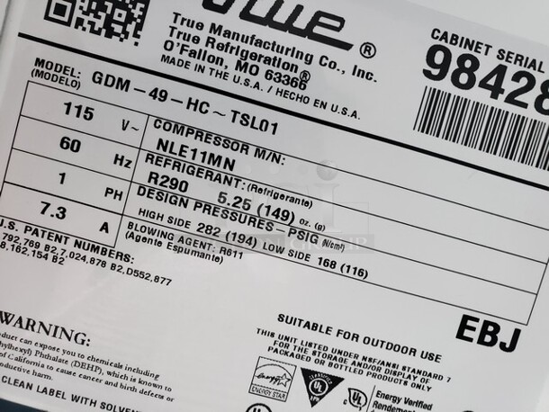 TRUE GDM-49-HC TSL01 2 Glass Door Refrigerator 115Volts Tested and Working! Very Nice condition! 54X30X82 Like New! - Image 7 of 8