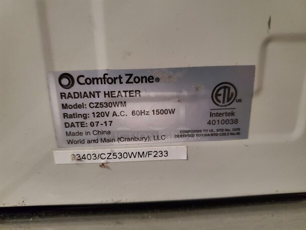 Comfort Zone Radiant Heater  - Image 4 of 4