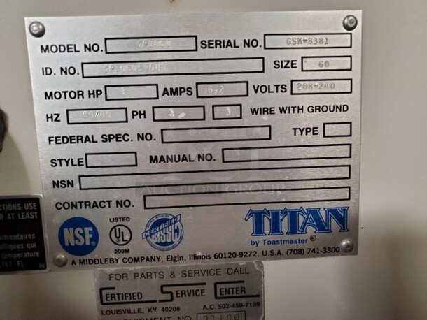 Titan GP1060 60Qt Mixer With 3 Attachments!  - Image 8 of 12