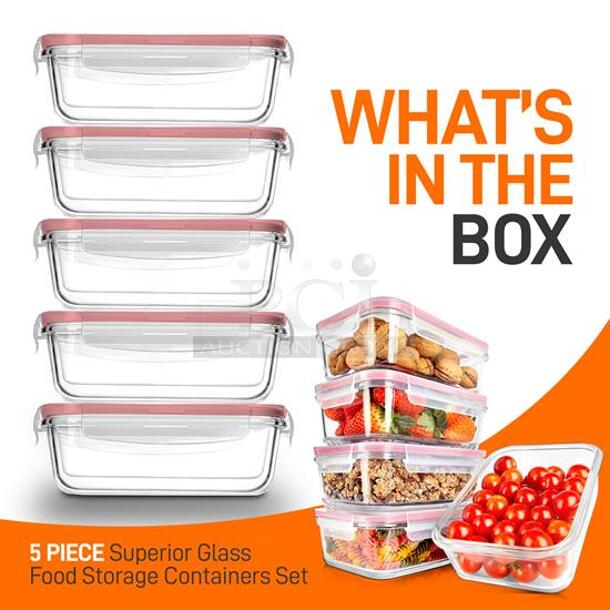 BRAND NEW IN BOX! Nutrichef NCCLX5R9 5 Piece Glass Container Set 